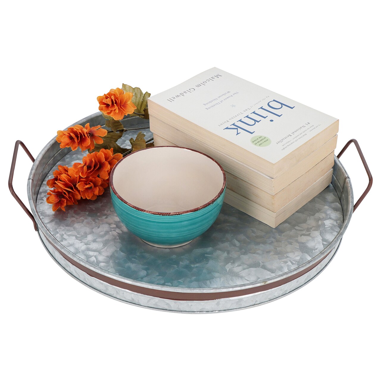 Creekview Home Emporium Metal Serving Tray - 16in Round Platter with Handles